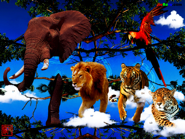 描述-Description：动物拟代大学好友与己。彼此从画中走来，以寄寓各自憧憬未来之美好。