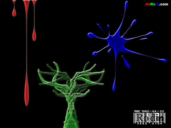 描述-Description：以三原色诠释自然基本生命元。RGB分别指代：血液、植物、水。